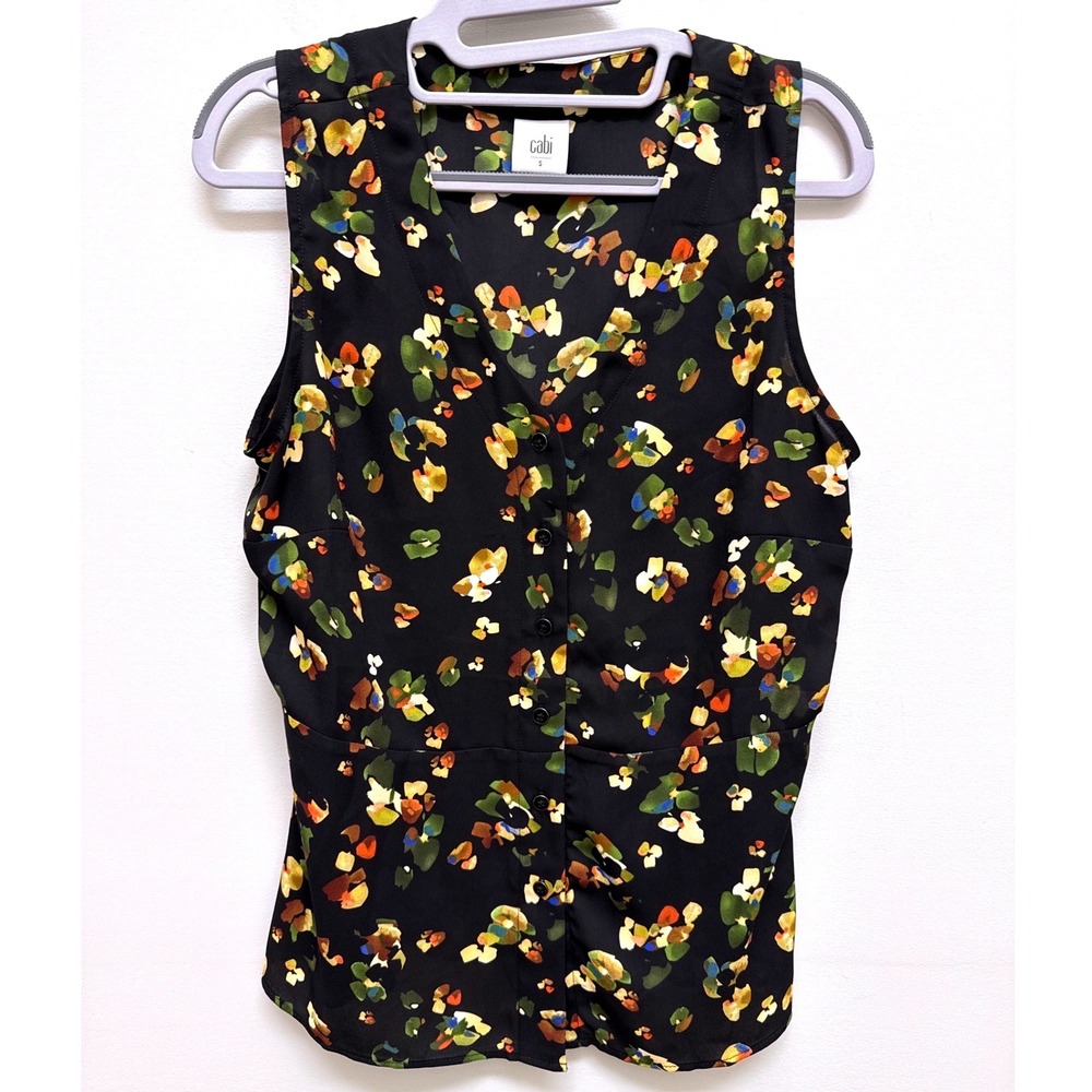 Cabi (Black Floral) Button Front Peplum Blouse Women Size S
